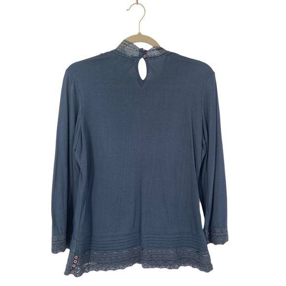 Cortefiel Woman Blue Lace Embroidered Embellished Long Sleeve Top - Picture 2 of 7